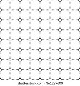Seamless circle and ring pattern. Abstract Black and white background. Grid texture. Squares dotted background. Textile pattern. Ethnic pattern. Chains.Lattice.Geometric Pattern.Vector Regular Texture