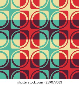 Seamless Circle and Square Pattern. Abstract Monochrome Background. Vector Regular Texture