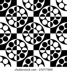 Seamless Circle and Square Pattern. Abstract Monochrome Background. Vector Regular Texture