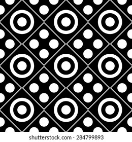 Seamless Circle and Square Pattern. Abstract Monochrome Background. Vector Regular Texture