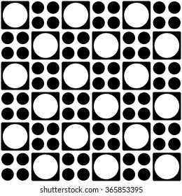 Seamless Circle and Square Pattern. Abstract Monochrome Background. Vector Regular Texture