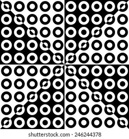 Seamless Circle, Square and Triangle Pattern. Vector Black and White Background
