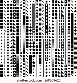 Seamless Circle, Square and Triangle Pattern. Vector Black and White Background