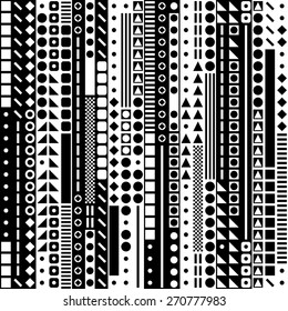 Seamless Circle, Square and Triangle Pattern. Vector Black and White Background