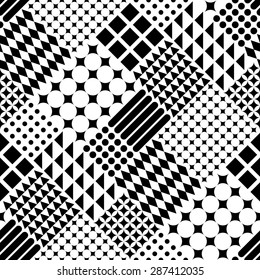 Seamless Circle, Square and Triangle Pattern. Vector Black and White Background