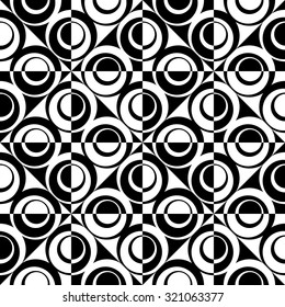 Seamless Circle, Square and Triangle Pattern. Vector Black and White Background