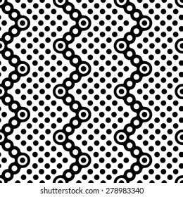 Seamless Circle and Zig Zag Pattern. Abstract  Monochrome Background. Vector Regular Texture
