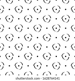 Seamless circles, curves pattern. Rounds ornament. Dots image. Tribal backdrop. Dotted background. Geometric vector. Polka dot motif. Ethnic textile print, abstract wallpaper, digital folk design.