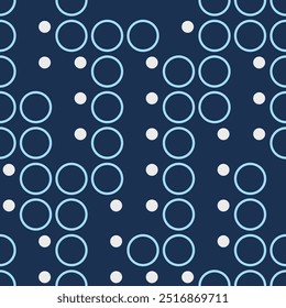 Seamless circles and dots pattern. Stylish texture with small circles and dots. Geometric circles color pattern. Seamless vector repeating background. Blue and white circles background.
