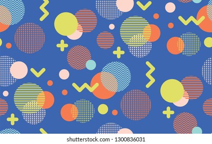 Seamless circles. Geometric pattern. Abstract geo texture. Fabric print, memphis style.  