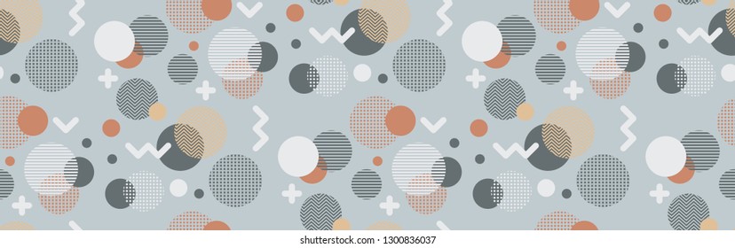 Seamless circles. Geometric pattern. Abstract geo texture. Fabric print, memphis style. 