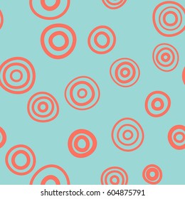 Seamless circles pattern with blue background. Vector repeating texture.