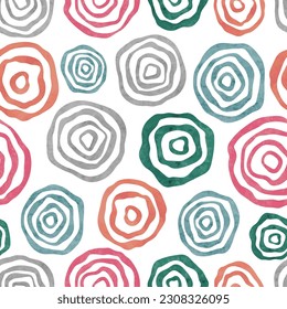 Seamless circles pattern. Vector geometric rings background with watercolor round shapes