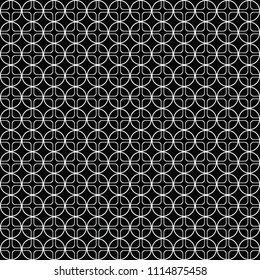 Seamless circles and squares pattern, black background, vector illustration