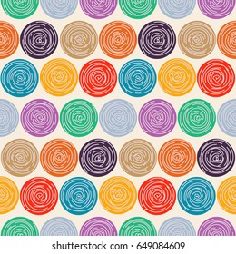 Seamless circles vector pattern. Colorful abstract rose ornament.