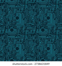 Seamless Circuit Board Pattern with Futuristic Blue Lines on Dark Background for Technology and Electronics Design