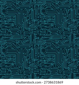 Seamless Circuit Board Pattern with Intricate Electronic Design on Dark Background
