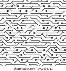 Seamless circuit board pattern. Vector microchip background.