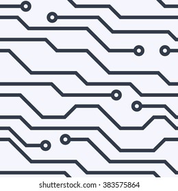 Seamless Circuit Board Pattern. Vector Black and White Background