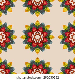 Seamless circular bright lace pattern with hand drawn elements.