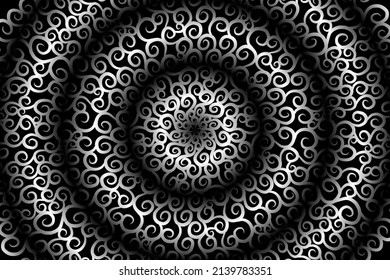 círculo circular sin costura Flor gradiente de caleidoscopio blanco y negro patrón de arte tradicional indonesio tenun batik étnico dayak ornamento para anuncios de papel pintado fondo 