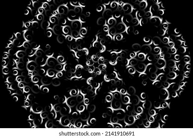 seamless circular circle  Black and white kaleidoscope gradient flower art. pattern of indonesian traditional tenun batik ethnic dayak ornament for wallpaper ads background 