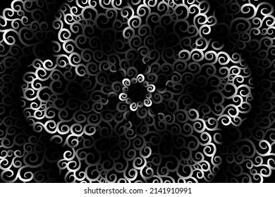 círculo circular sin costuras Arte de flor de gradiente de color blanco y negro kaleidoscopo. patrón de adorno tradicional indonesio tenun batik étnico dayak para anuncios de papel pintado fondo 
