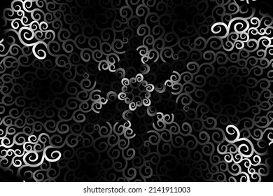 seamless circular circle  Black and white kaleidoscope gradient flower art. pattern of indonesian traditional tenun batik ethnic dayak ornament for wallpaper ads background 
