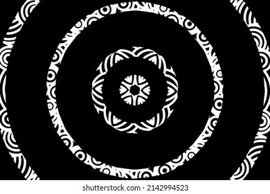 seamless circular circle  Black and white caleidoscope gradient flower art pattern of indonesian traditional tenun batik ethnic dayak ornament for wallpaper ads background 