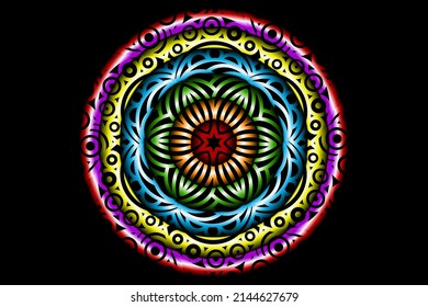 seamless circular circle candy colour caleidoscope gradient flower art pattern of indonesian traditional tenun batik ethnic dayak ornament for wallpaper ads background