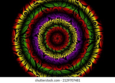 seamless circular circle  colourful rainbow caleidoscope gradient flower art pattern of indonesian traditional tenun batik ethnic dayak ornament for wallpaper ads background 