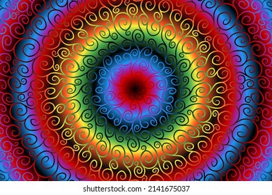 seamless circular circle  colourful rainbow caleidoscope gradient flower art pattern of indonesian traditional tenun batik ethnic dayak ornament for wallpaper ads background 