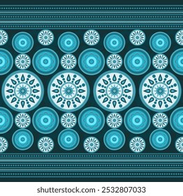 Nahtlose kreisförmige Blumenrand blauer Kreis Mandala Muster, komplizierte Teal und blaues Design