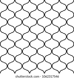 Seamless circular geometric figures ornament pattern design. Islamic art deco background. Vector grid surface with repeated rounded shapes.