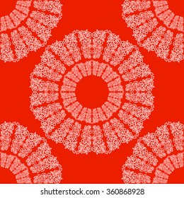 Seamless circular pattern bush of white roses, orange and white graphics. For the design and decoration background, wallpaper, packaging, fabrics, textiles.
