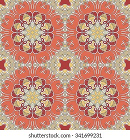 Seamless circular pattern mandala.Wedding, Bridal, Valentine's day or Birthday Invitations. Fabric or paper print, floral geometric background.