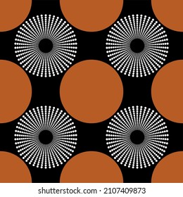 Seamless circular pattern on black. Vector Illustration.