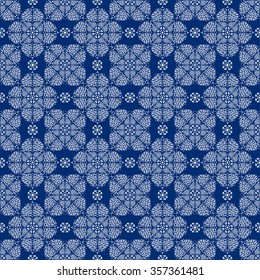Seamless circular pattern. Ornamental texture. Blue and white graphics, painted by hand. For the design and decoration background, wallpaper, packaging, fabrics, textiles.
