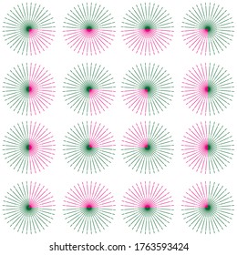 Patrón circular impecable con líneas rosadas y verdes y fondo blanco.