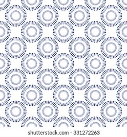 Seamless circular pattern. The rhythmic structure of circles and dots of different sizes, snowy schedule.