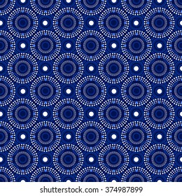 Seamless circular pattern. The rhythmic structure of circles and dots of different sizes, snowy schedule.