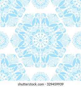 Seamless circular pattern. Winter Christmas snowflakes for your design. It can be used in the design of packaging, tissue wrappers, textiles, wallpaper.