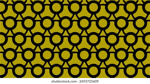 Seamless circular pattern in yellow and black with interconnected rings forming a bold geometric texture.
