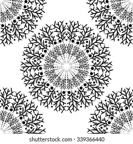 Seamless circular pattern for your design. Black and white graphics, painted hands. For the design and decoration background, wallpaper, packaging, fabrics, textiles.
