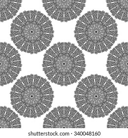 Seamless circular pattern for your design. Black and white graphics, painted hands. For the design and decoration background, wallpaper, packaging, fabrics, textiles.