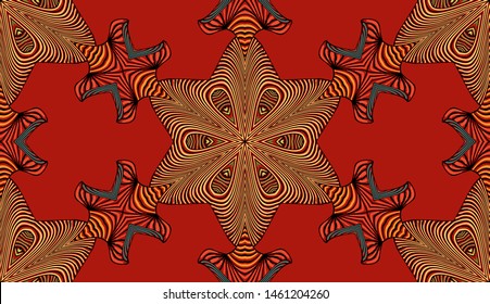 Seamless circular vector pattern. Colored decorative repainting background with tribal and ethnic motifs. Abstract floral geometric lace. Symmetrical flower ornament.