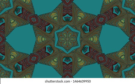 Seamless circular vector pattern. Colored decorative repainting background with tribal and ethnic motifs. Abstract floral geometric lace. Symmetrical flower ornament.