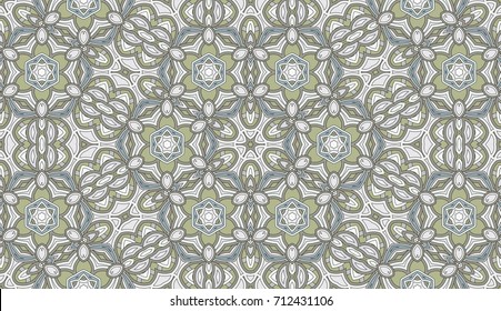 Seamless circular vector pattern. Colored decorative repainting background with tribal and ethnic motifs. Abstract floral geometric lace. Symmetrical flower ornament.