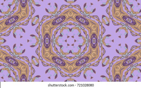 Seamless circular vector pattern. Colored decorative repainting background with tribal and ethnic motifs. Abstract floral geometric lace. Symmetrical flower ornament.