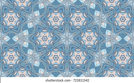 Seamless circular vector pattern. Colored decorative repainting background with tribal and ethnic motifs. Abstract floral geometric lace. Symmetrical flower ornament.